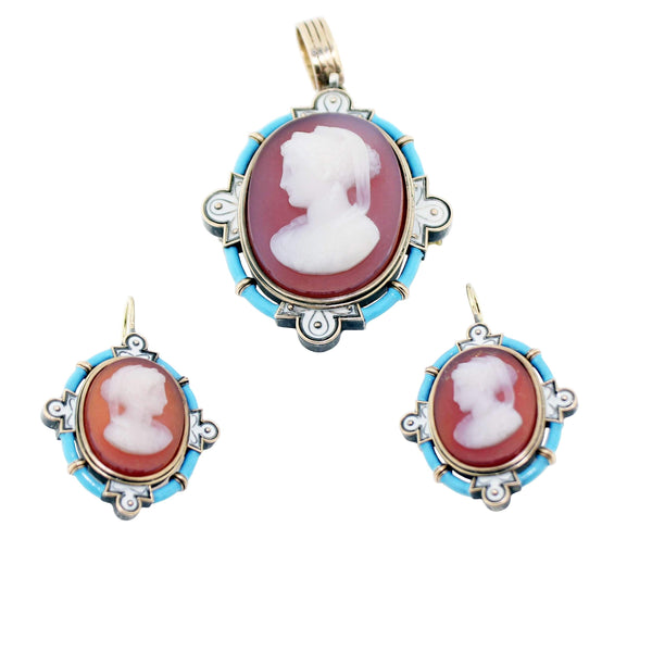 CAMEO BROOCH AND EARRINGS SET CIRCA 1880
