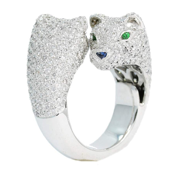 Double Panther Diamond Ring
