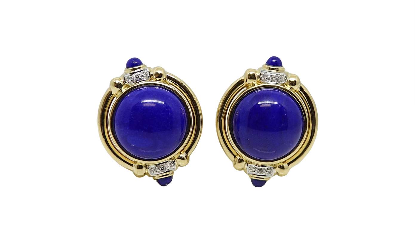 Lapis Lazuli And Diamond Round Earrings