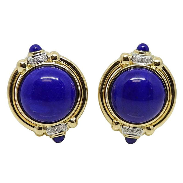 Lapis Lazuli And Diamond Round Earrings