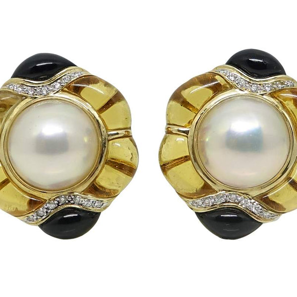 DIAMOND ONYX PEARL EARRINGS