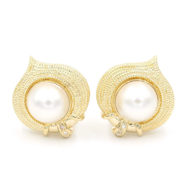 Cultured Mabe Pearl And Diamond Earrings