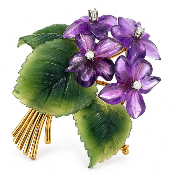 JBH Pin Amethyst Carved Flowers