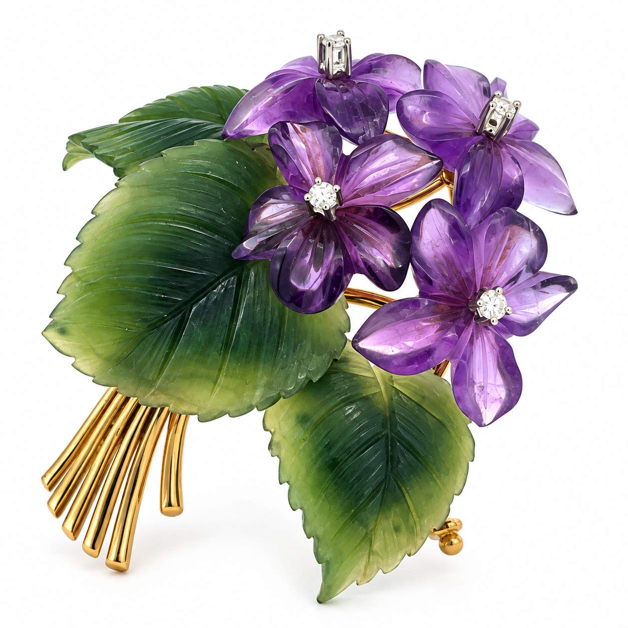 JBH Pin Amethyst Carved Flowers