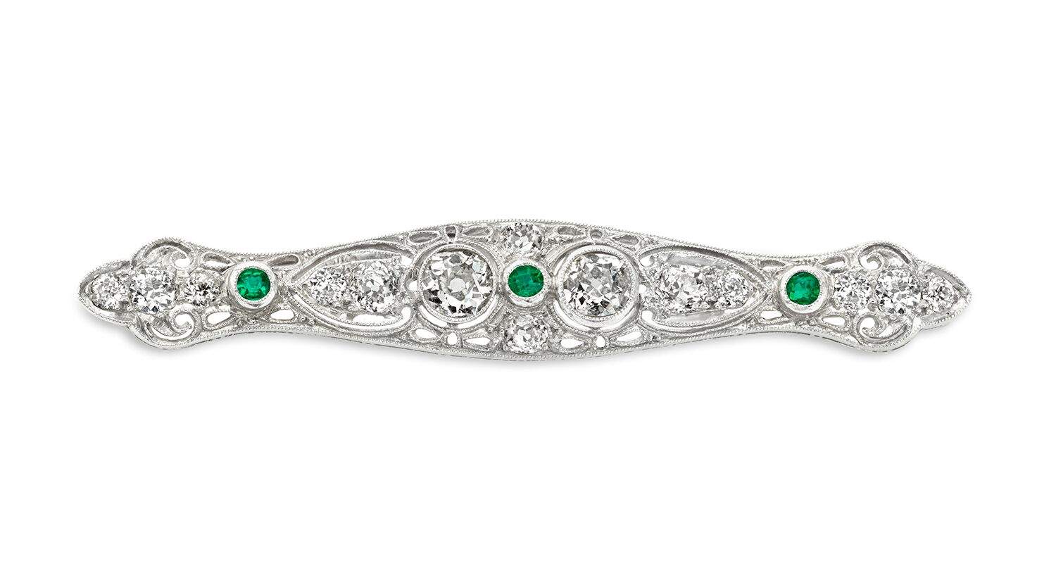 Emerald Shellback Pin Emerald & Diamond Vintage Pin | Provident Jewelry