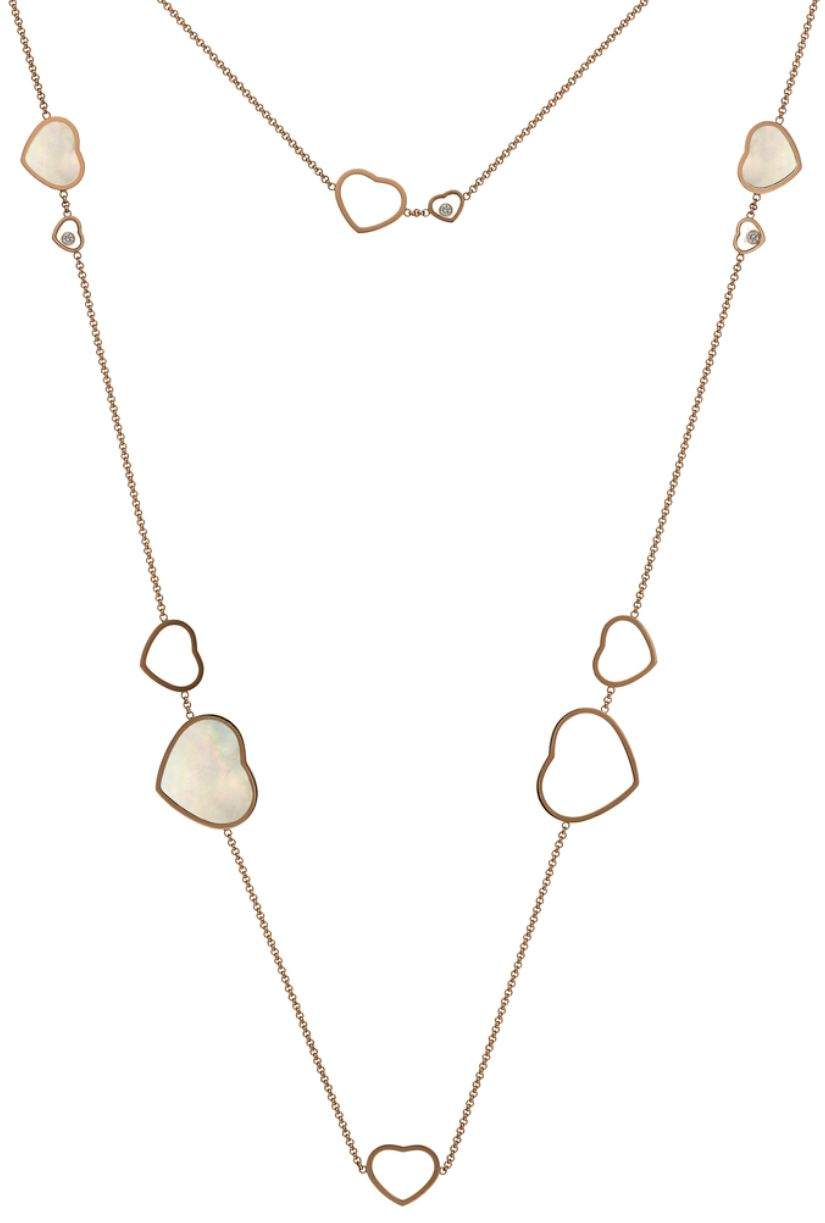 CHOPARD HAPPY HEARTS NECKLACE WITH 3 FLOATING DIAMONDS, AND INLY MOTHER OF PEARL STATIONS
