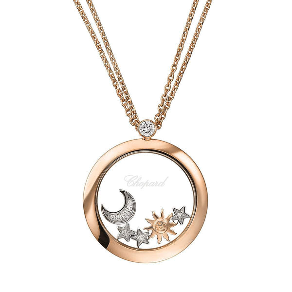 Happy Sun, Moon, And Stars Circle Pendant Necklace