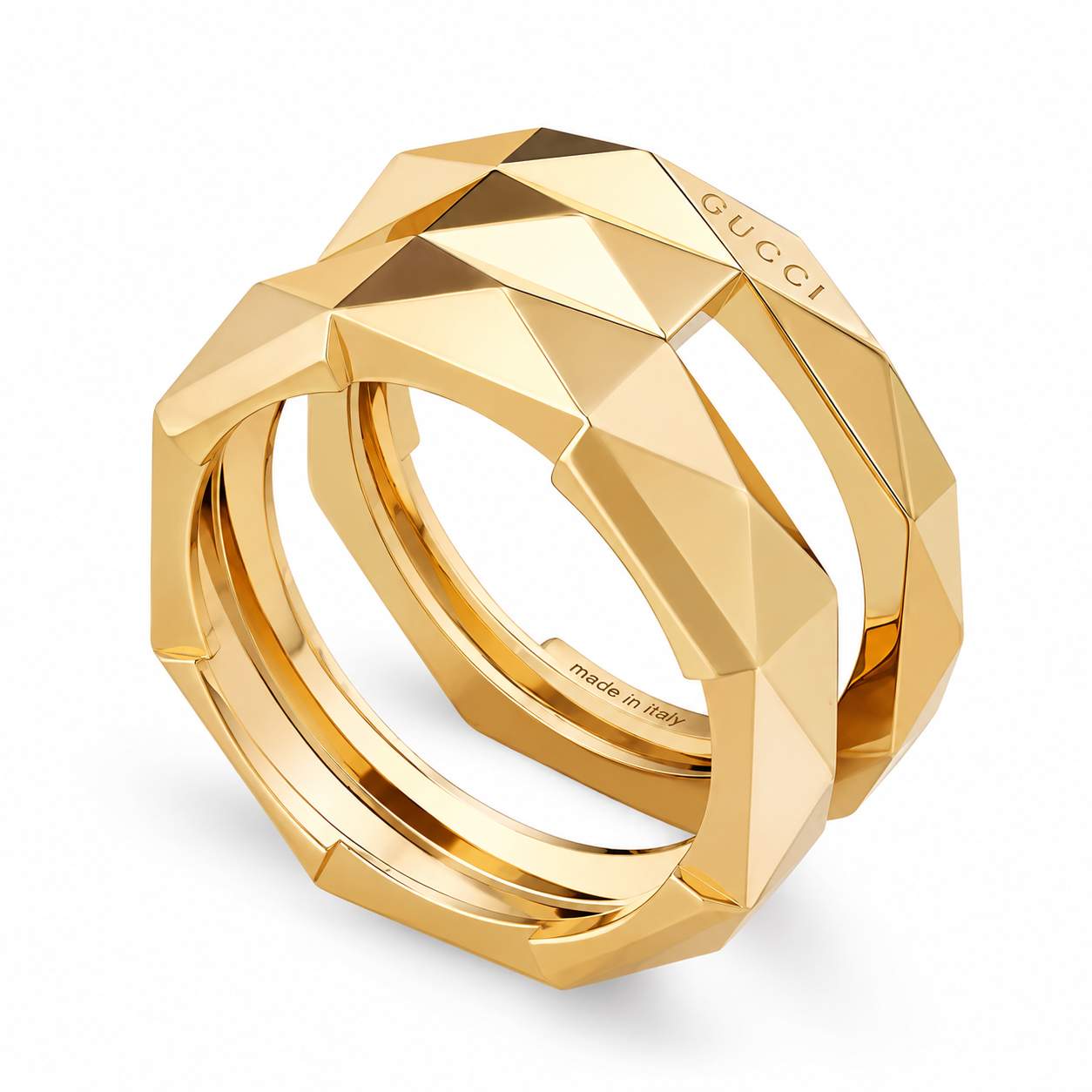 Gucci Link To Love Geometric Studded Double Ring