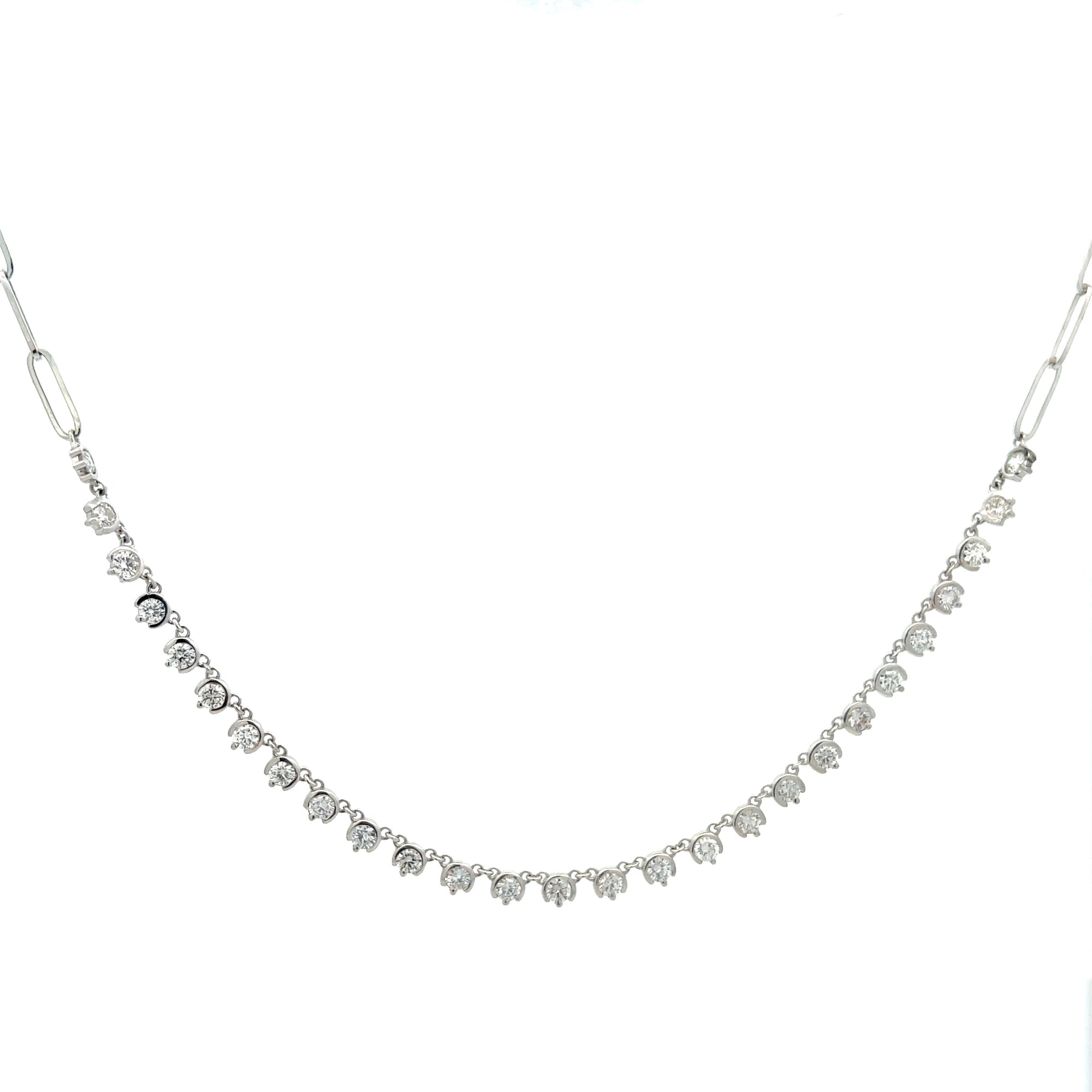 Diamond Paperclip & Flower Necklace