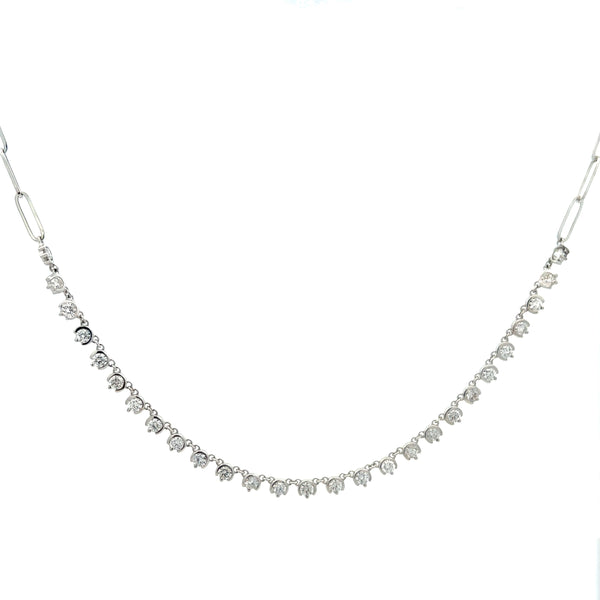 Diamond Paperclip & Flower Necklace