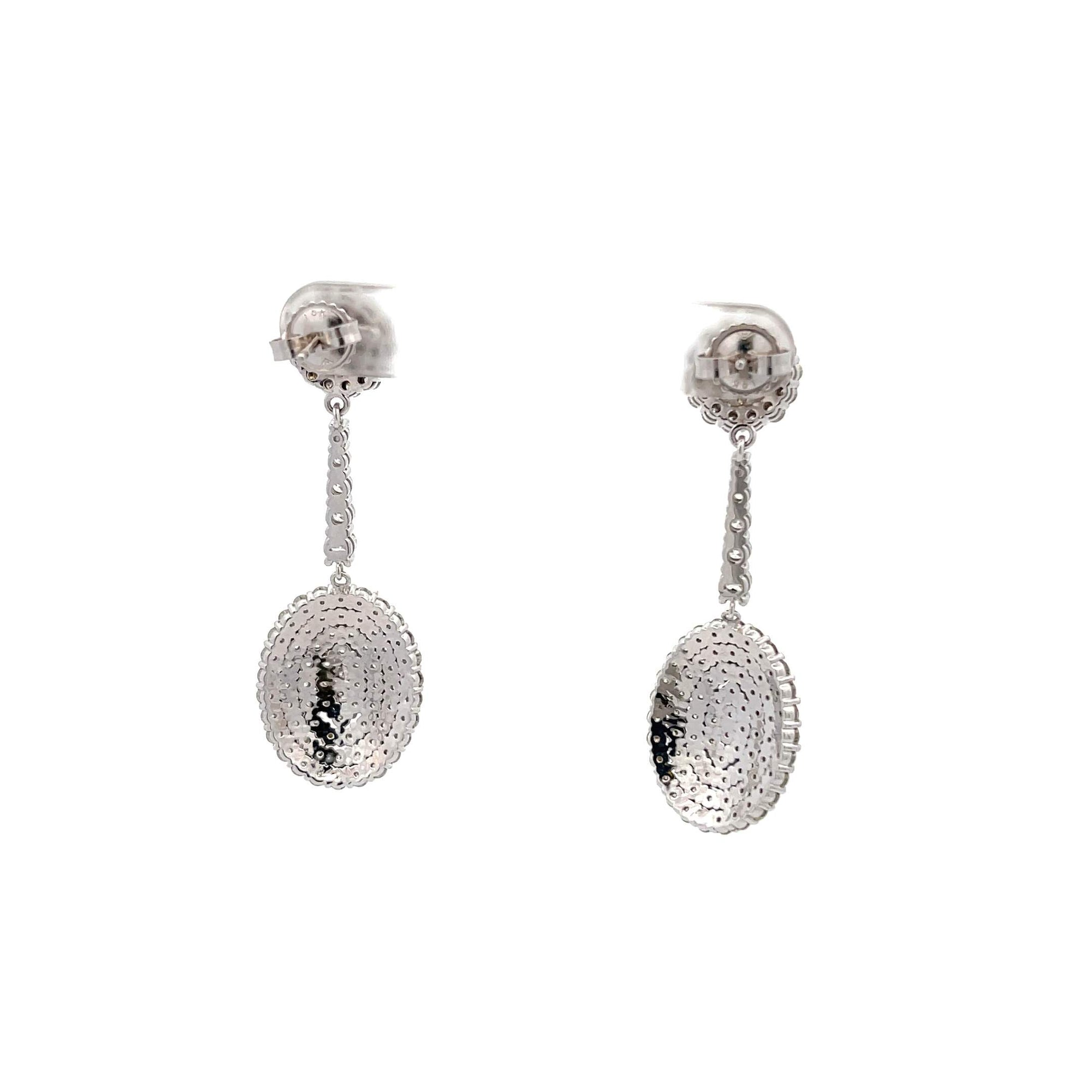 Diamond Oval Dome Dangle Earrings