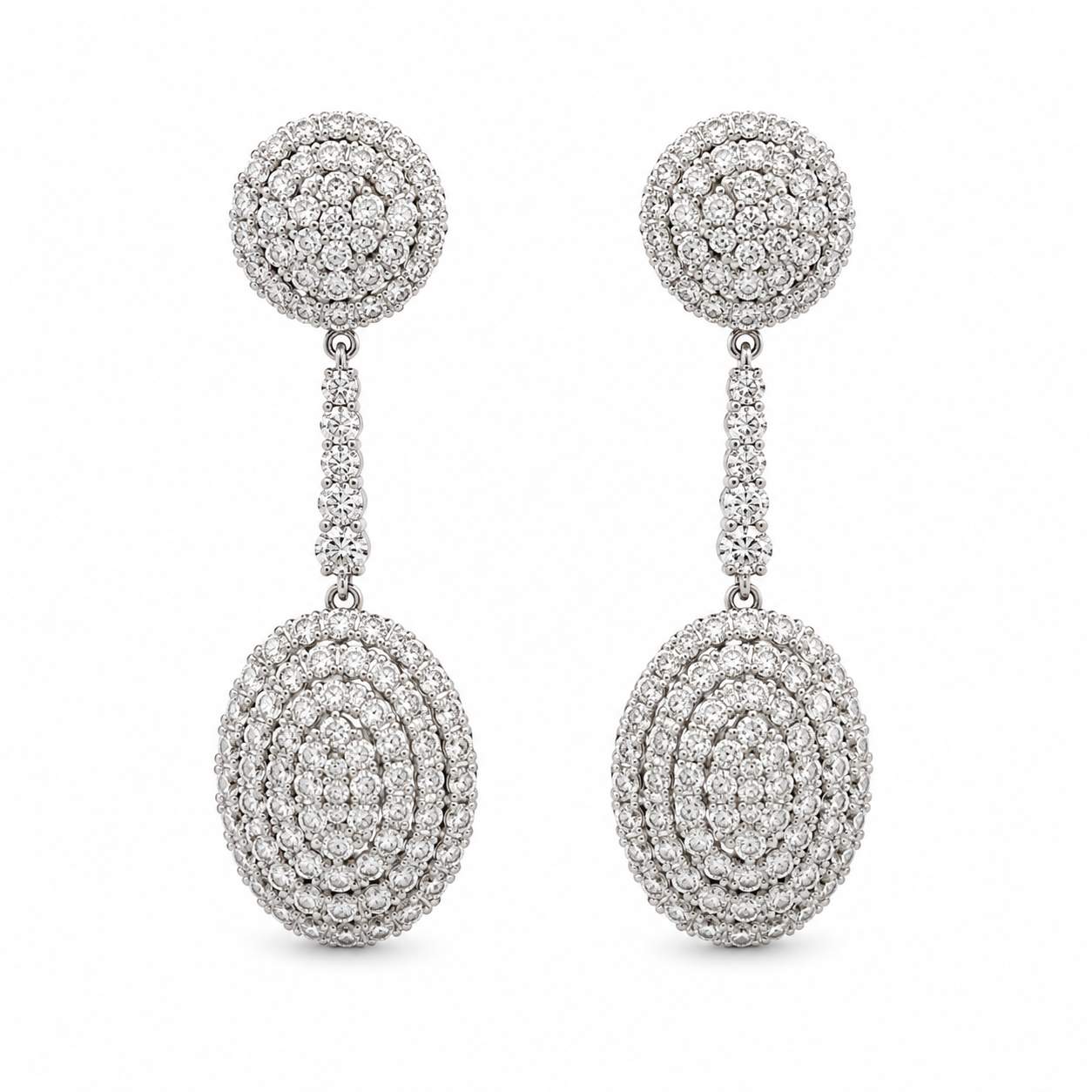 Diamond Oval Dome Dangle Earrings