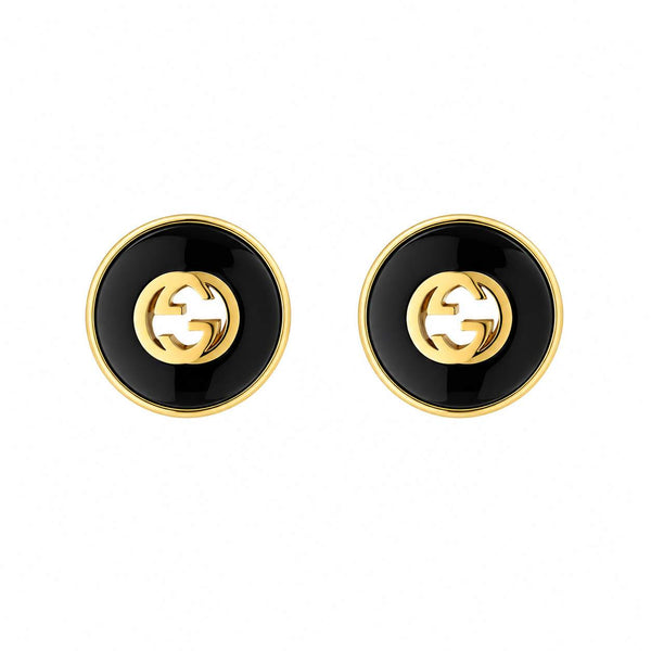 Gucci Interlocking G Onyx Stud Earrings