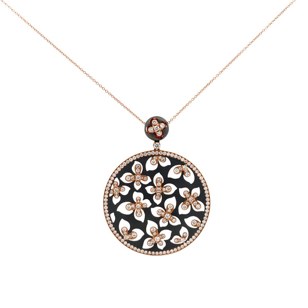Diamond Circle Flower Pendant Necklace