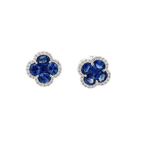 Clover Blue Sapphire Stud Earrings