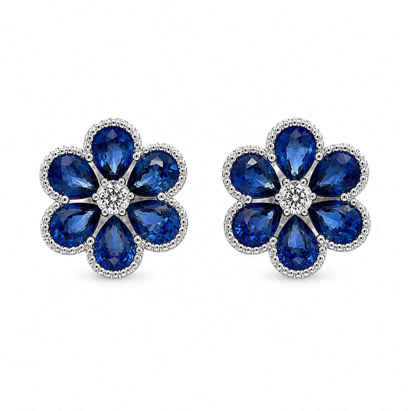 Sapphire Flower Stud Earrings