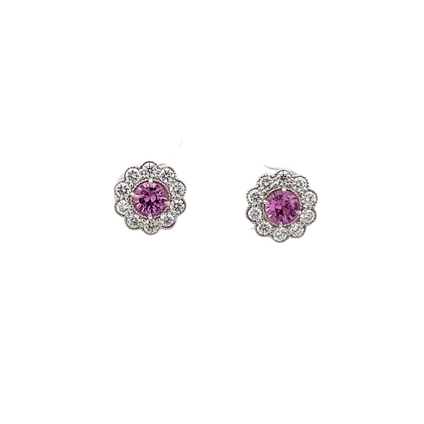 Flower Pink Sapphire Stud Earrings