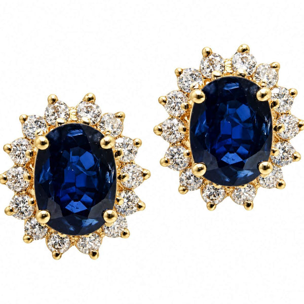 Sapphire And Diamond Flower Stud Earrings