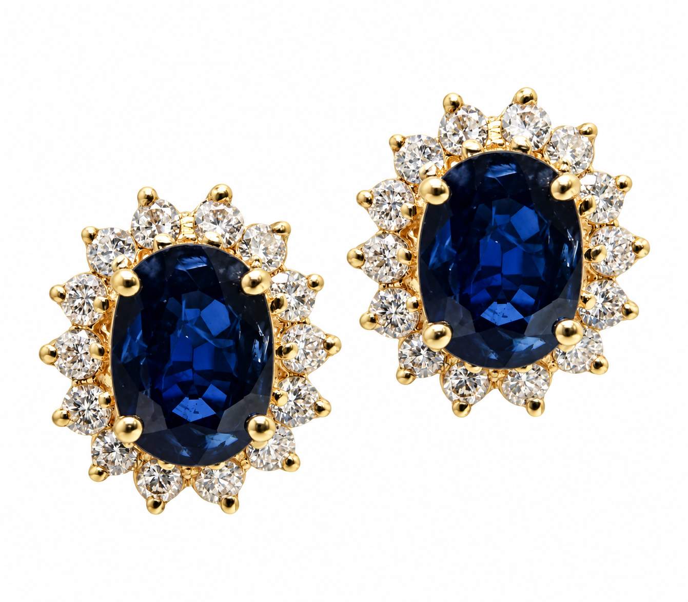 Sapphire And Diamond Flower Stud Earrings