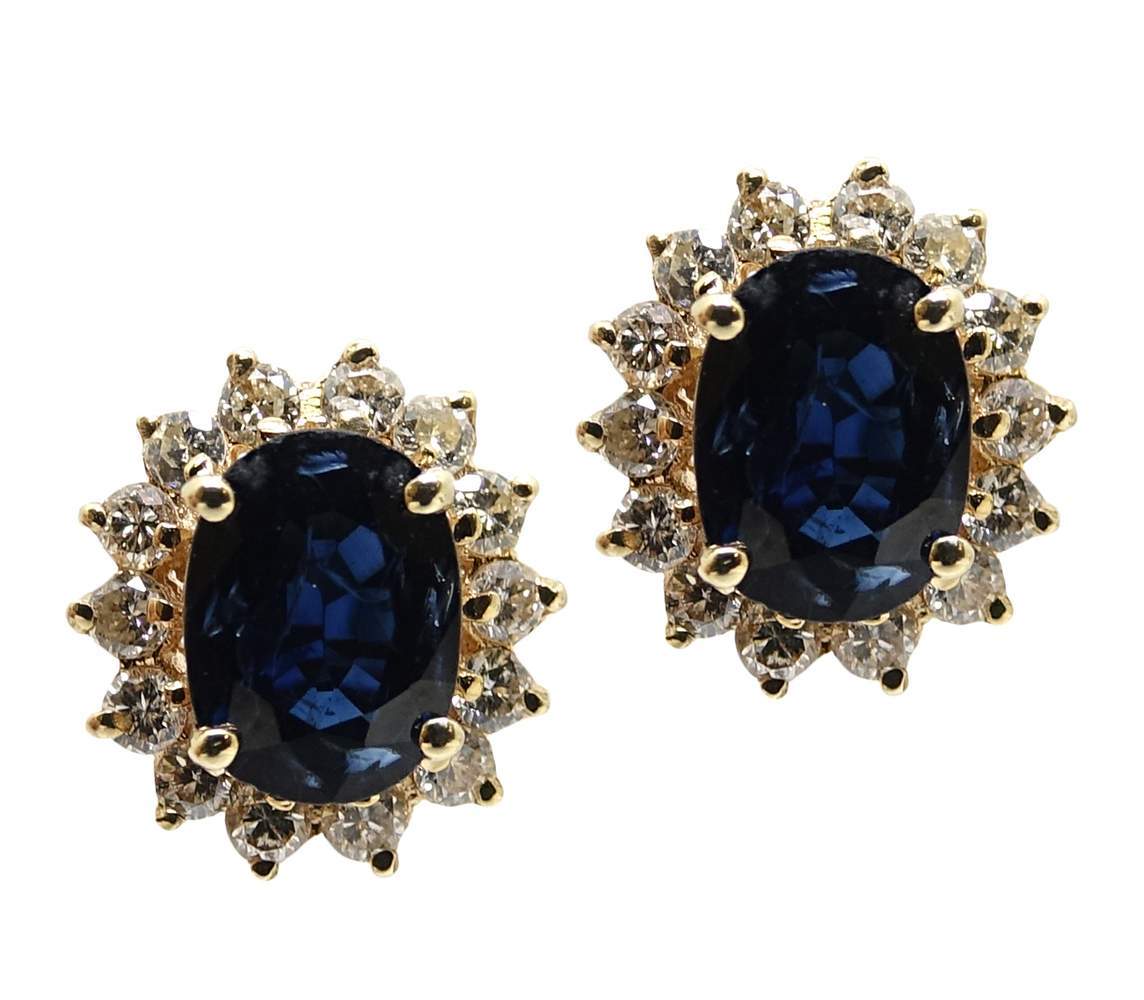 Sapphire And Diamond Flower Stud Earrings