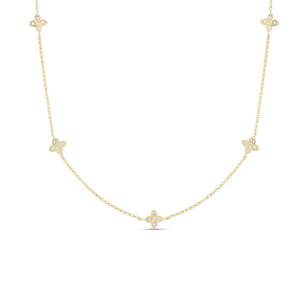 Roberto Coin Love Diamond By The Inch, 5 Station Flower Necklace