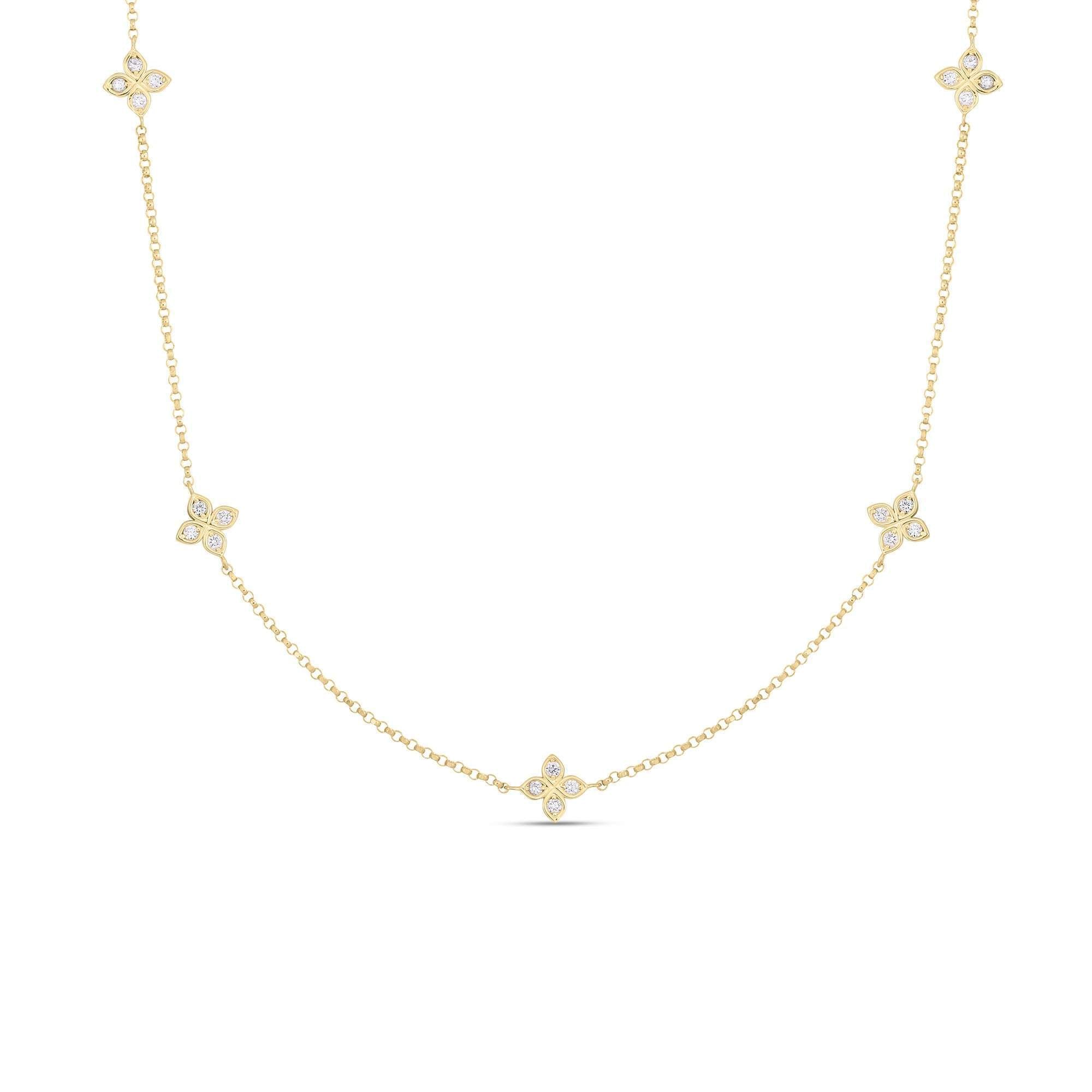 Roberto Coin Love Diamond By The Inch, 5 Station Flower Necklace