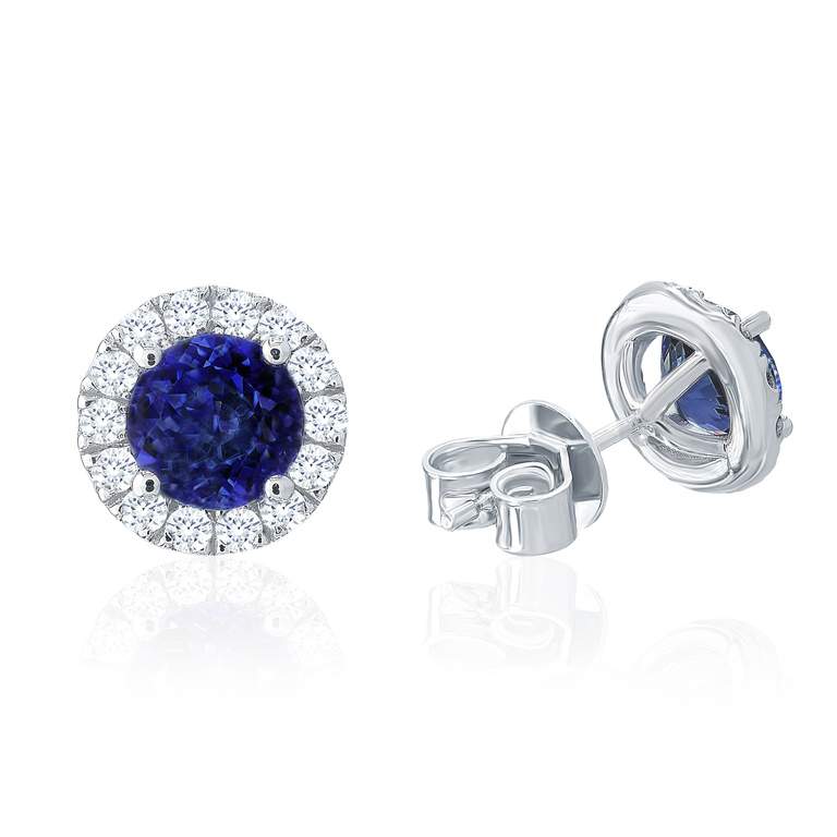 Sapphire & Diamond Halo Stud Earrings