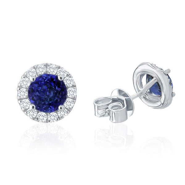 Sapphire & Diamond Halo Stud Earrings