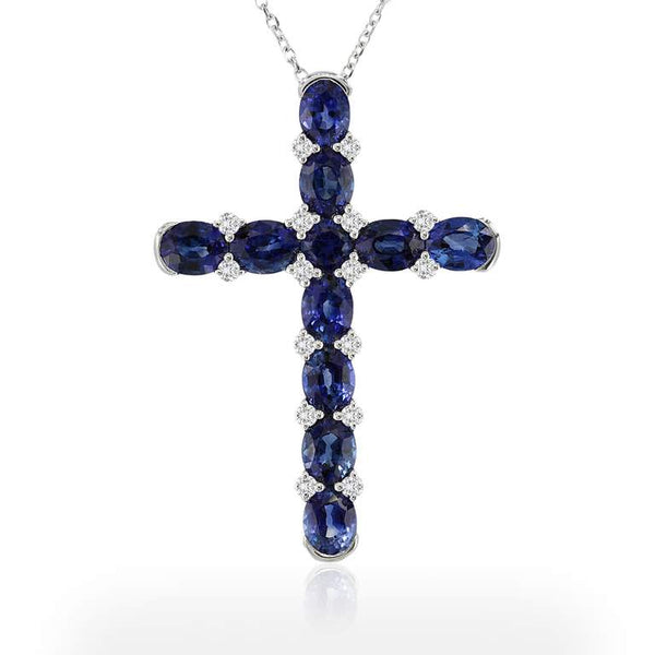 Sapphire Cross Pendant Necklace