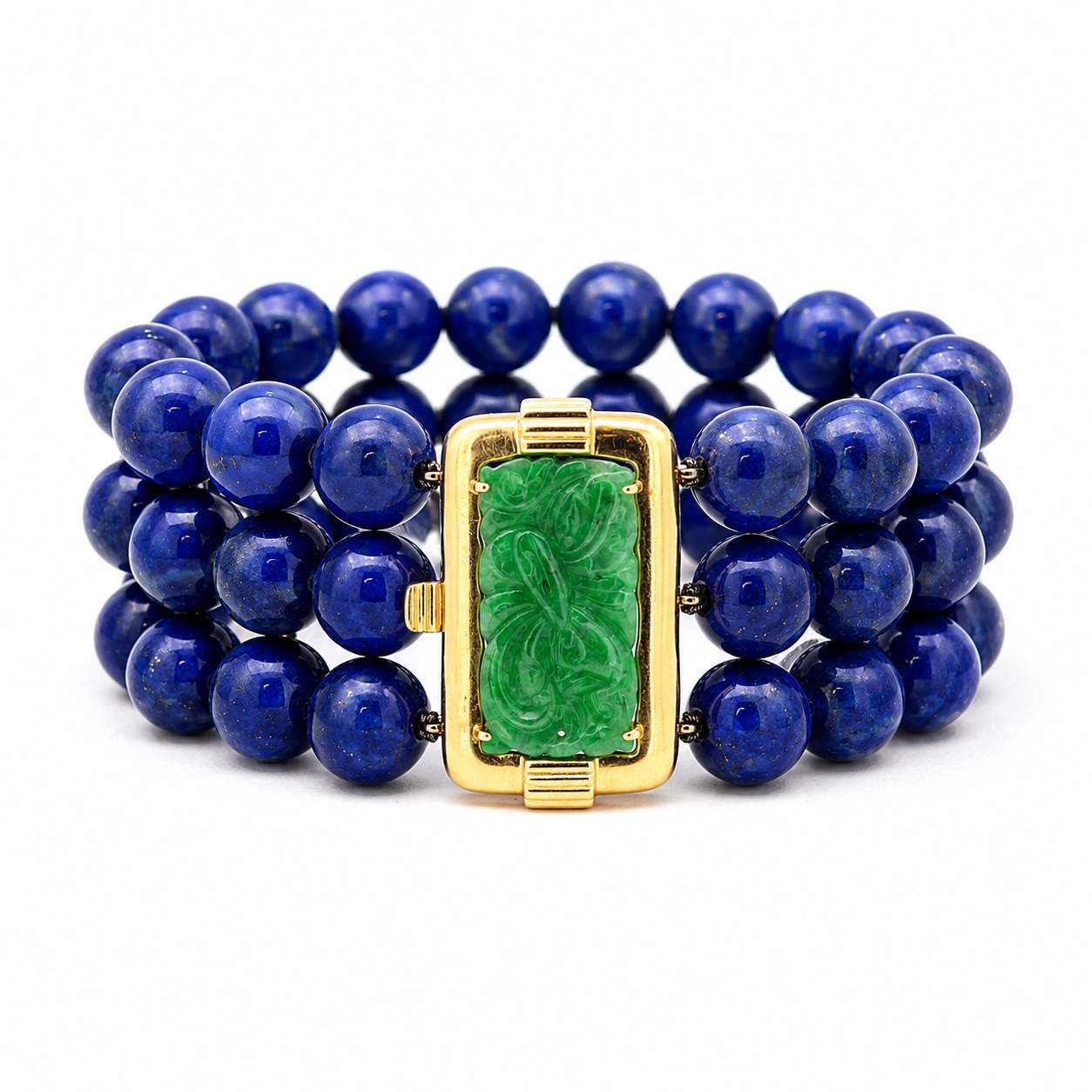 Lapis Lazuli & Jade Buddha Beaded Bracelet