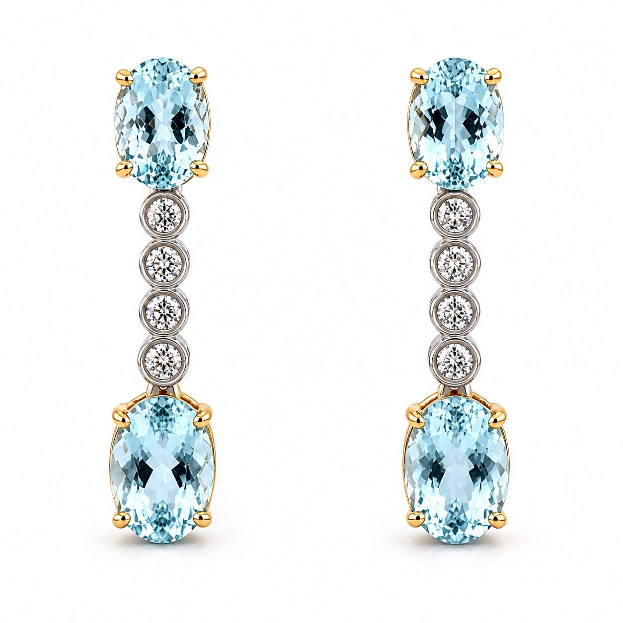 Aquamarine & Diamond Drop Earrings