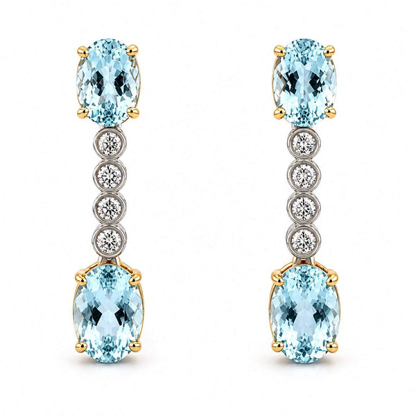 Aquamarine & Diamond Drop Earrings