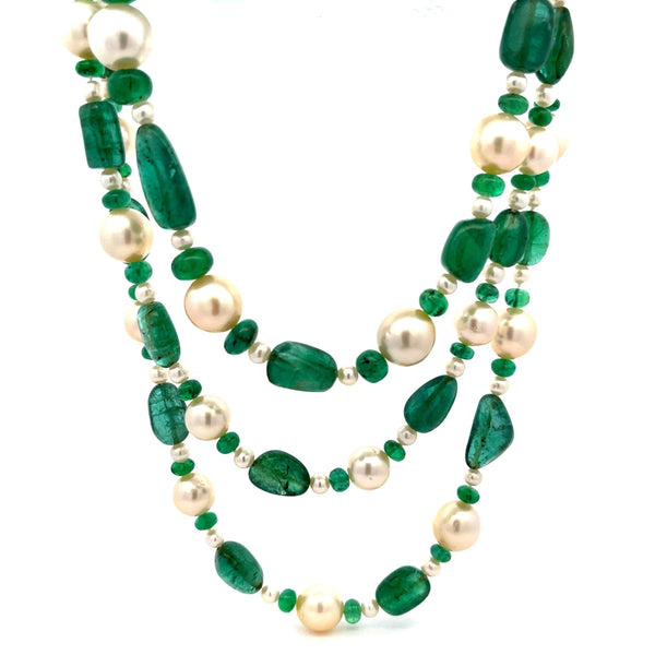 Emerald & Pearl Long Beaded Necklace