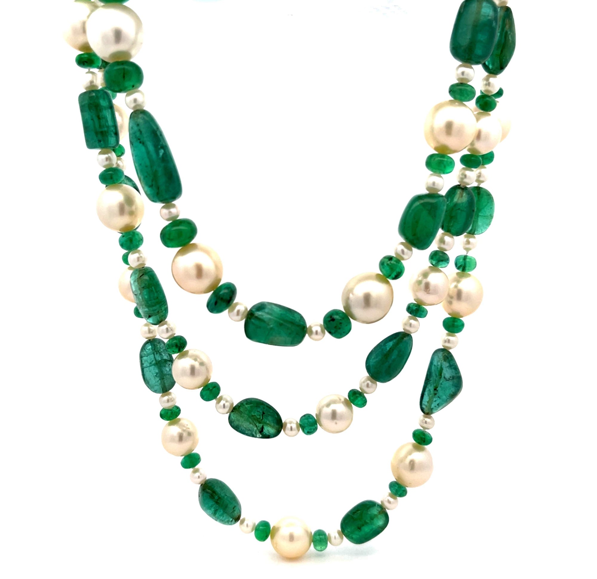 Emerald & Pearl Long Beaded Necklace