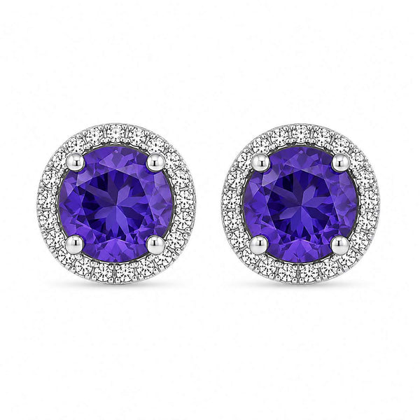 Halo Tanzanite Stud Earrings
