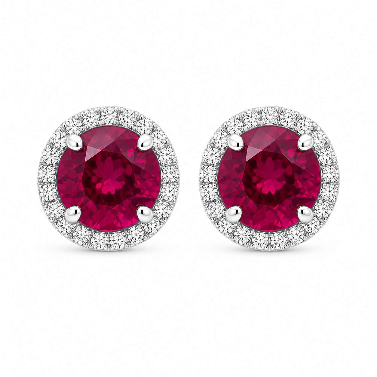 Halo Garnet Stud Earrings
