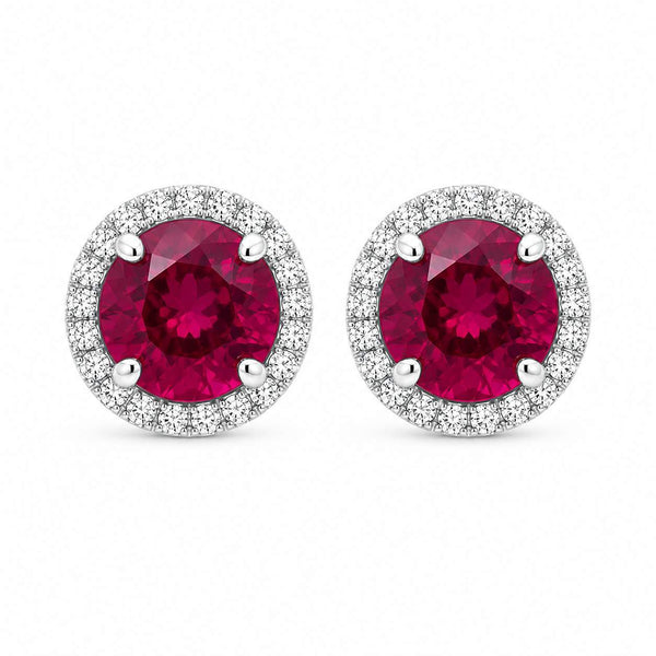 Halo Garnet Stud Earrings
