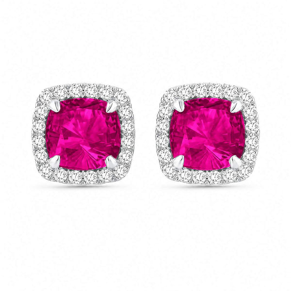 Halo Garnet Stud Earrings