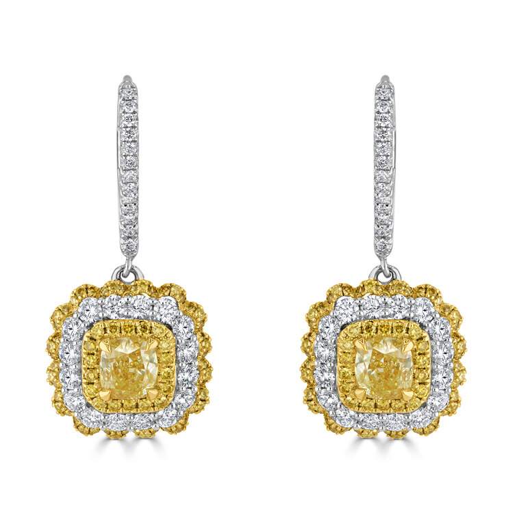 Yellow Diamond Square Dangle Earrings