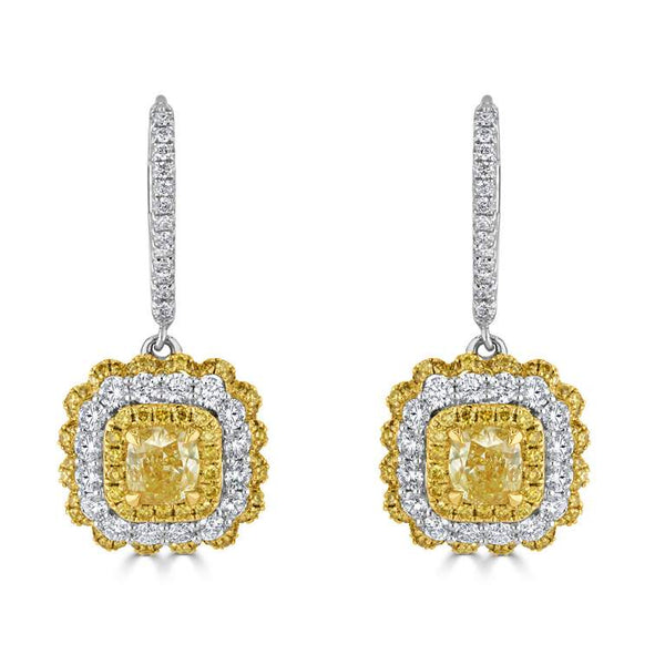 Yellow Diamond Square Dangle Earrings