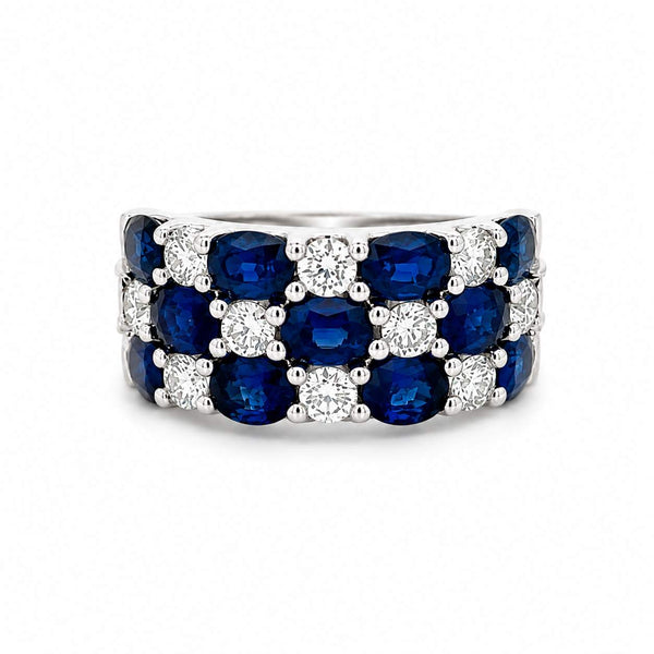 Sapphire & Diamond 3-Row Band