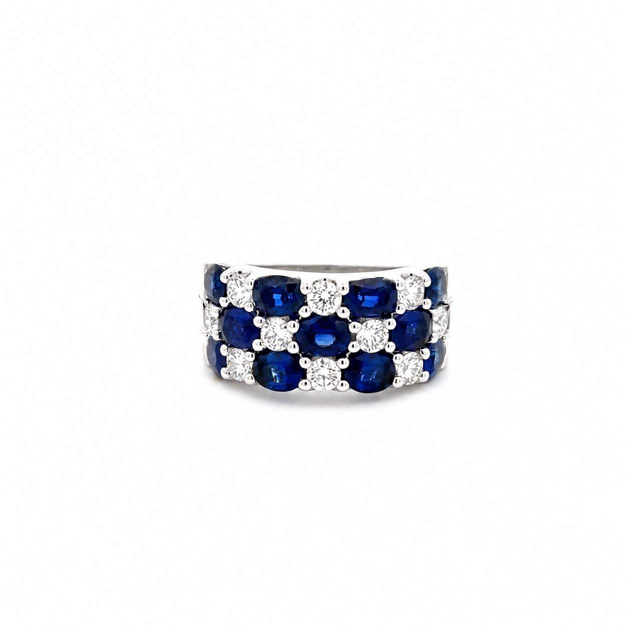 Sapphire & Diamond 3-Row Band