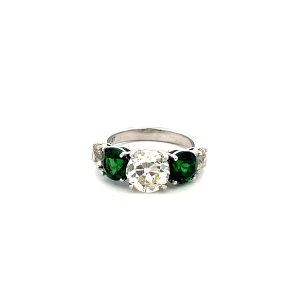 Diamond And Tsavorite 5 Stone Ring