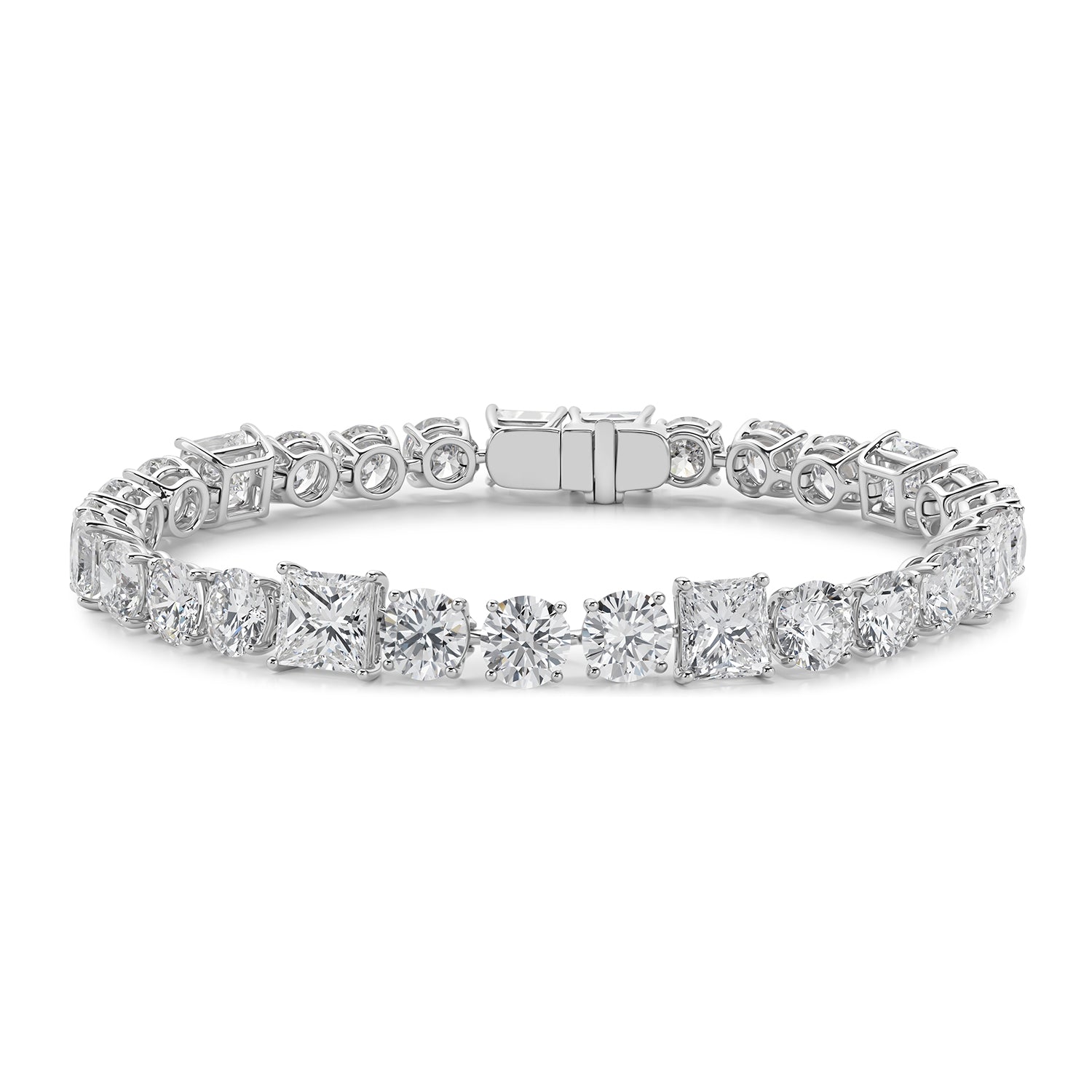 18K White Gold Mixed Cut Diamond Tennis Bracelet