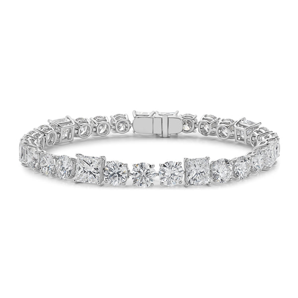 18K White Gold Mixed Cut Diamond Tennis Bracelet