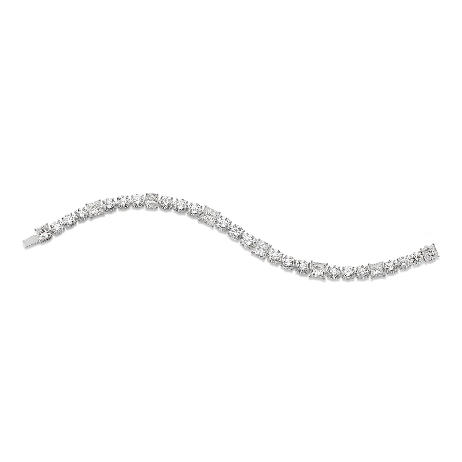 18K White Gold Mixed Cut Diamond Tennis Bracelet