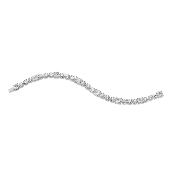 18K White Gold Mixed Cut Diamond Tennis Bracelet