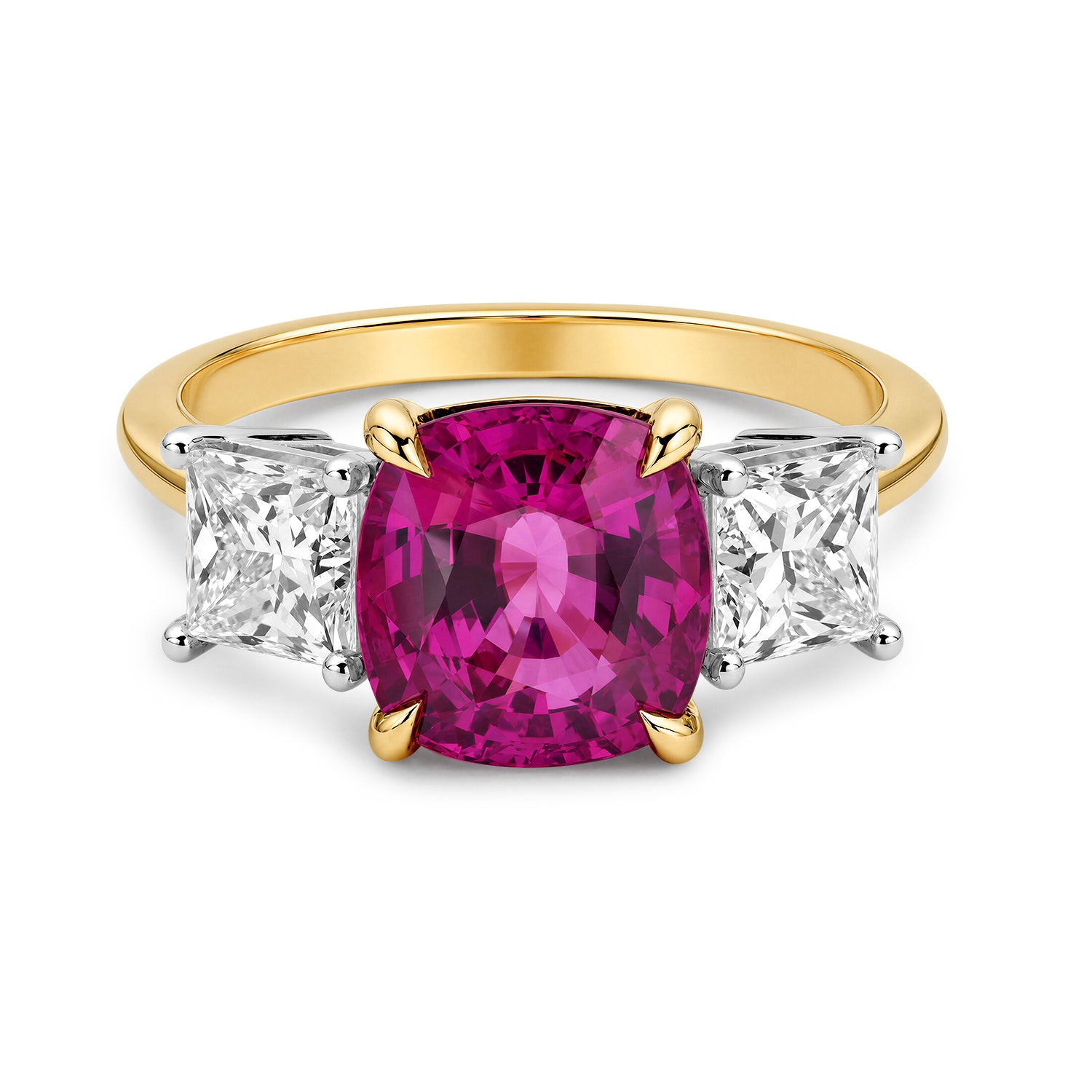 18K White & Yellow Gold Pink Sapphire 3-Stone Ring