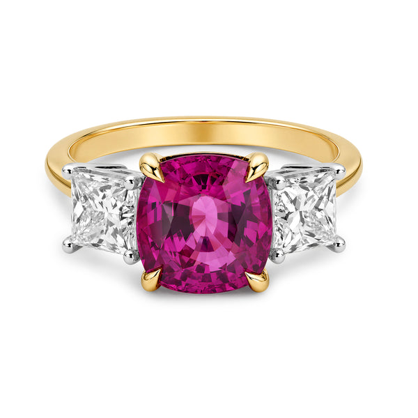 18K White & Yellow Gold Pink Sapphire 3-Stone Ring