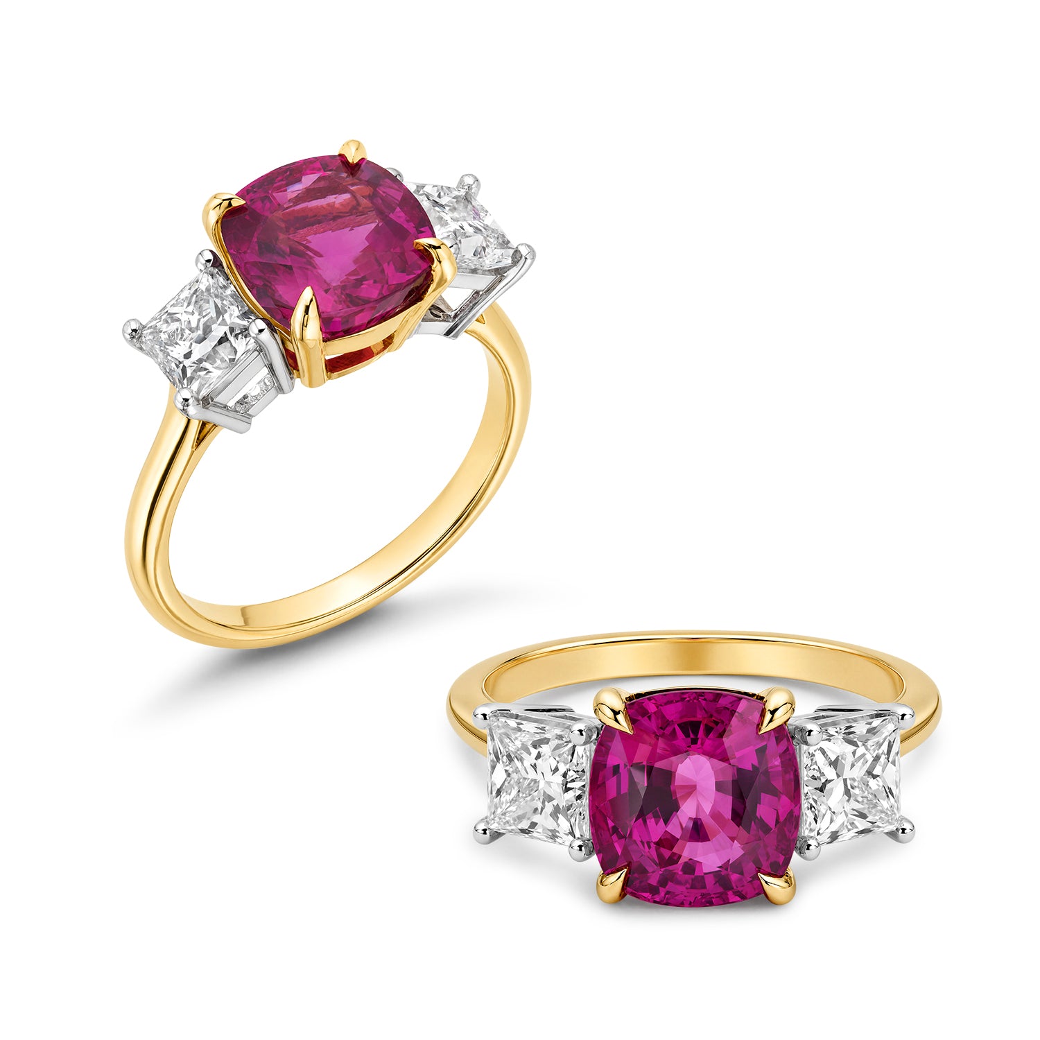 18K White & Yellow Gold Pink Sapphire 3-Stone Ring